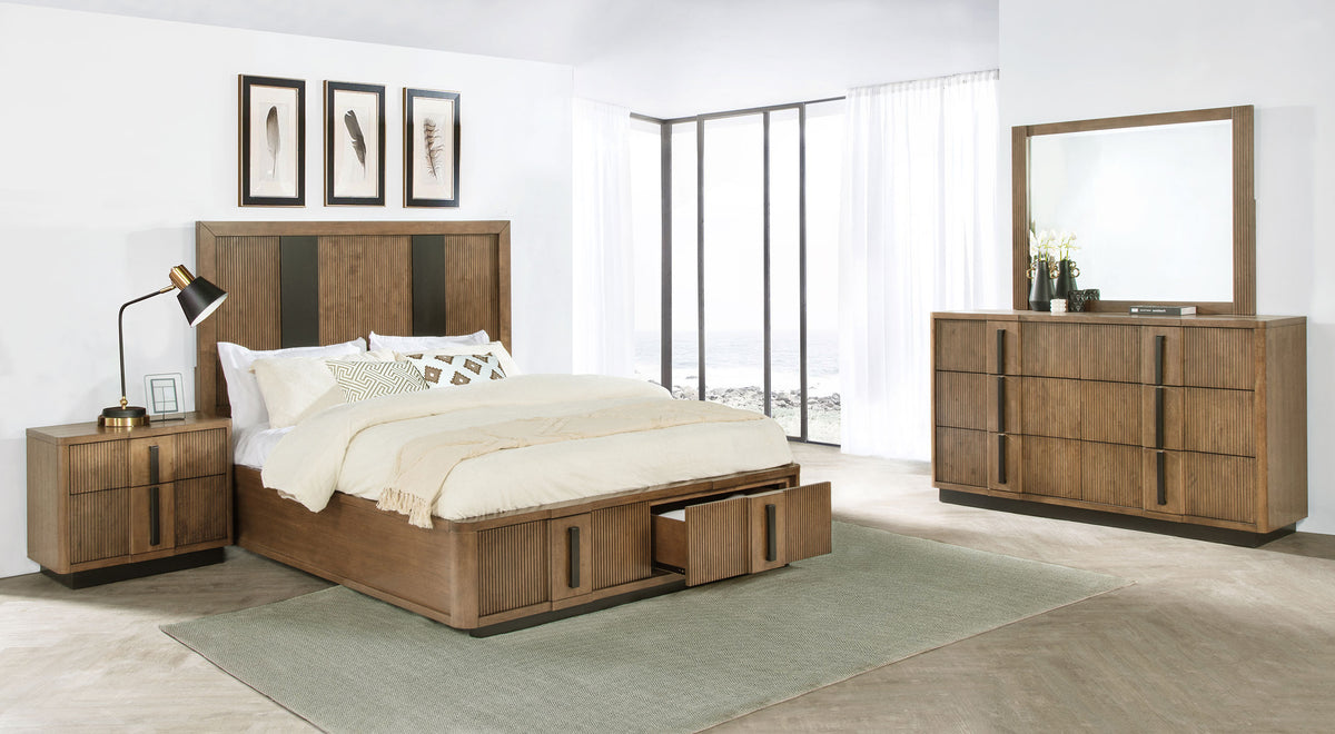 Terrace Fluted Storage Bed & Bedroom Sets - 4pcs- Queen Bed + Dresser + Mirror + Nightstand