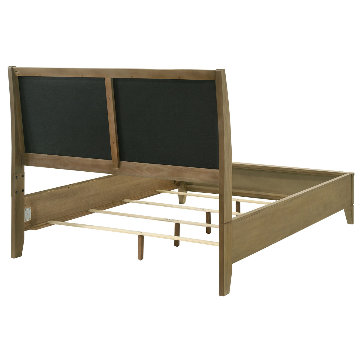 Granada Upholstered Panel Bed & Bedroom Sets - Channeled Beige Headboard in Natural Pine, Queen to California King