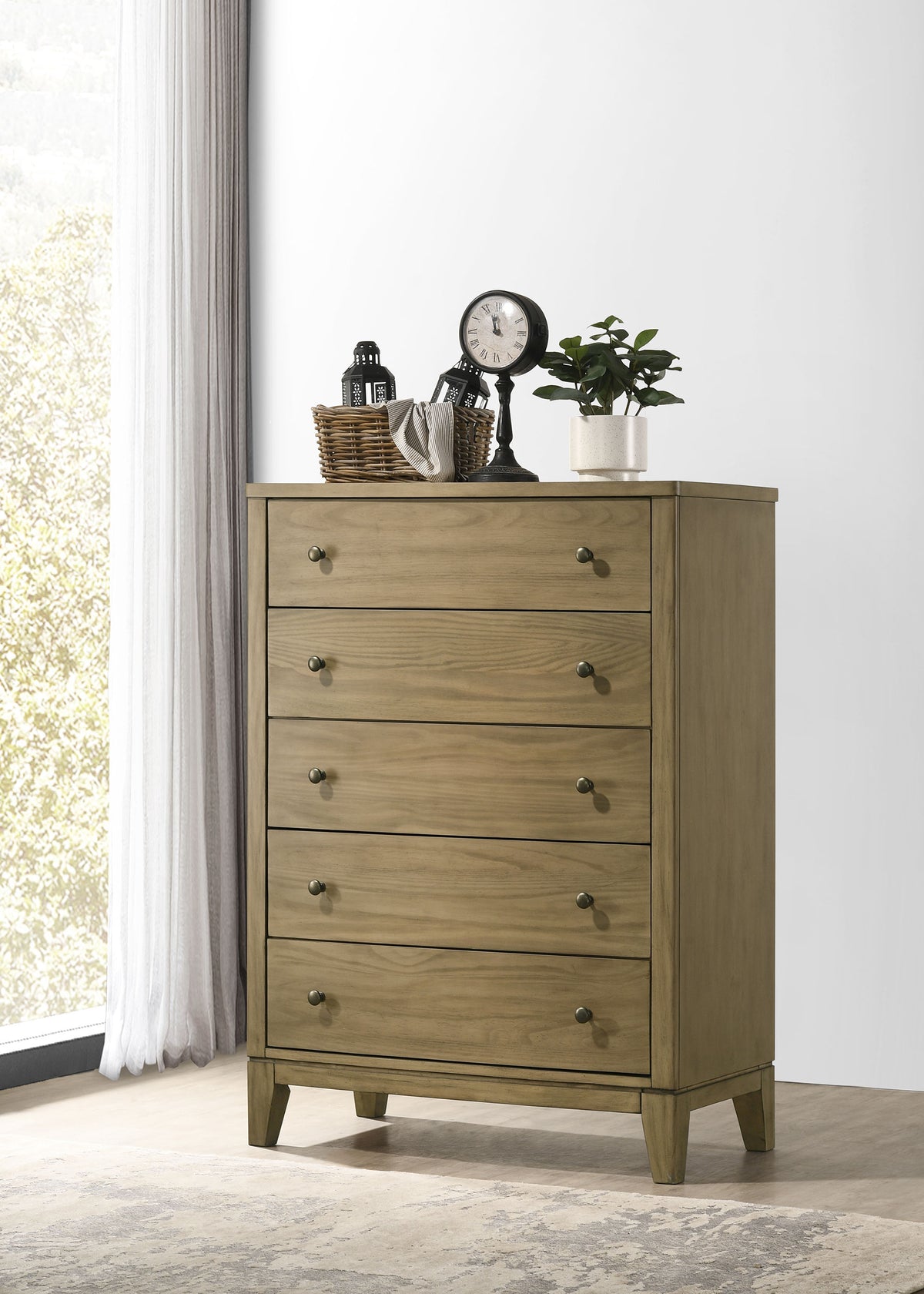 Granada Upholstered Panel Bed & Bedroom Sets - Channeled Beige Headboard in Natural Pine, Queen to California King - lifestyle