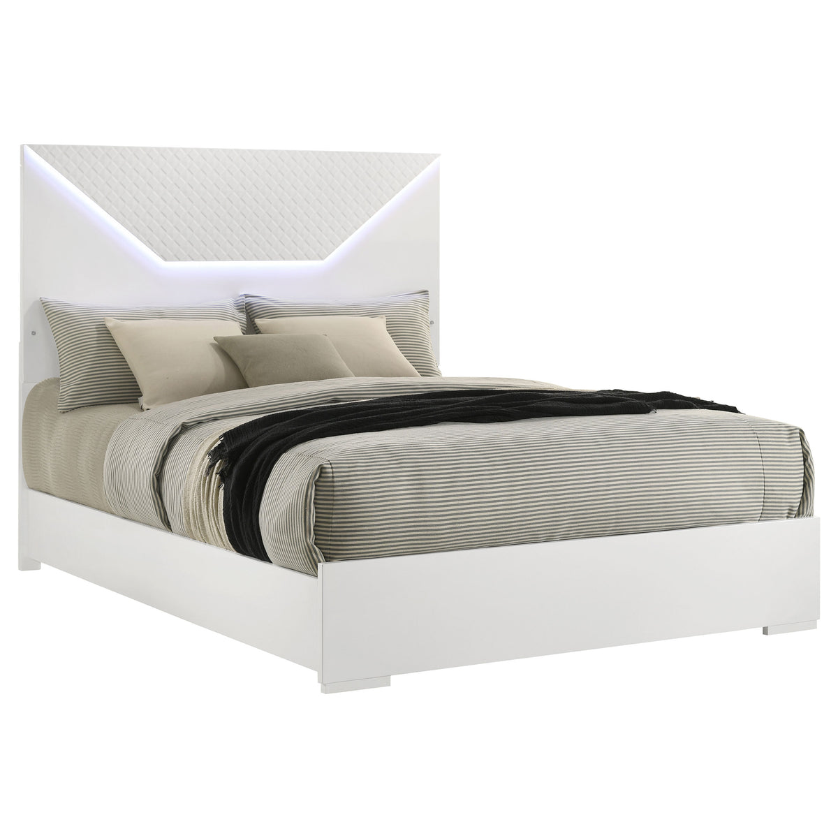 Ives LED Panel Bed & Bedroom Sets - Diamond Tile Emboss in White High Gloss, Modern Italian Style โ view 12
