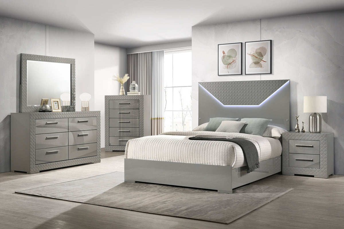Ives LED Panel Bed & Bedroom Sets - 5pcs- Queen Bed + Nightstand + Dresser + Mirror + Chest
