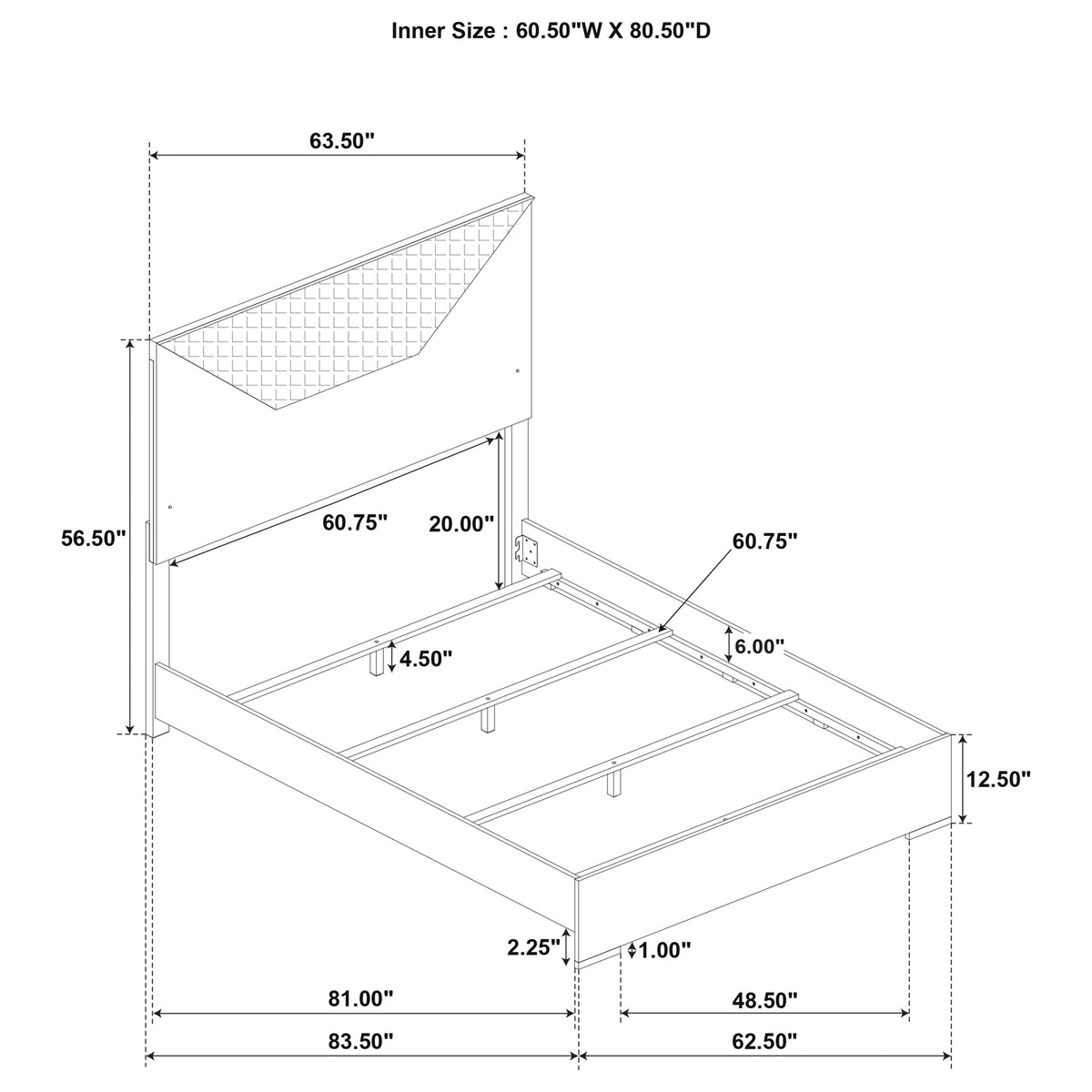 Ives LED Panel Bed & Bedroom Sets - Grey High Gloss with 3D Diamond Tile Emboss & Chrome Hardware