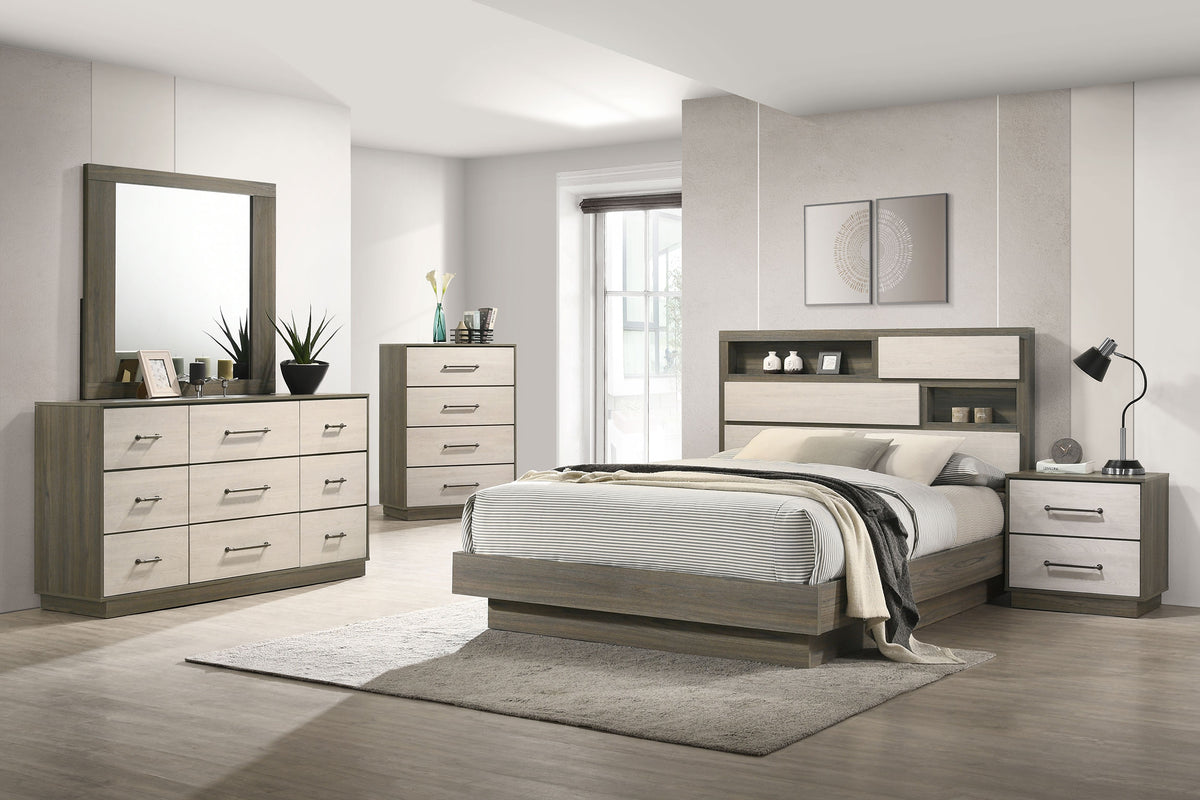 Fenwick Bookcase Bed & Bedroom Sets - 5pcs- California King Bed + Nightstand + Dresser + Mirror + Chest