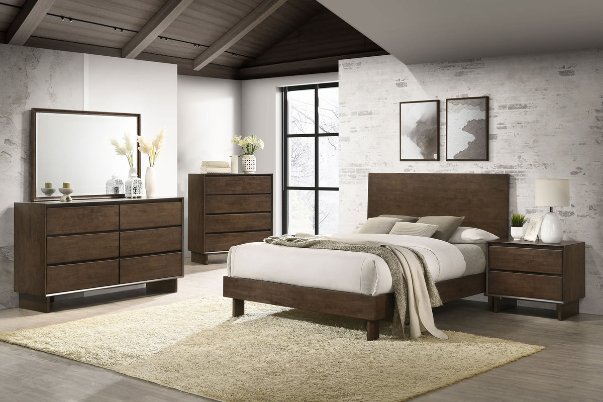 Glenwood Platform Panel Bed & Bedroom Sets - Eastern King - 5pcs- Platform Bed + Nightstand + Dresser + Mirror + Chest