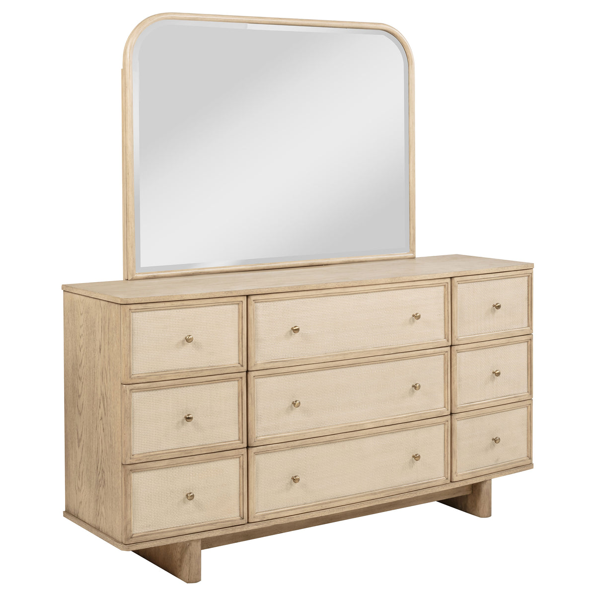 Kailani Upholstered Wingback Platform Bed & Bedroom Sets - 9-Drawer Dresser + Mirror