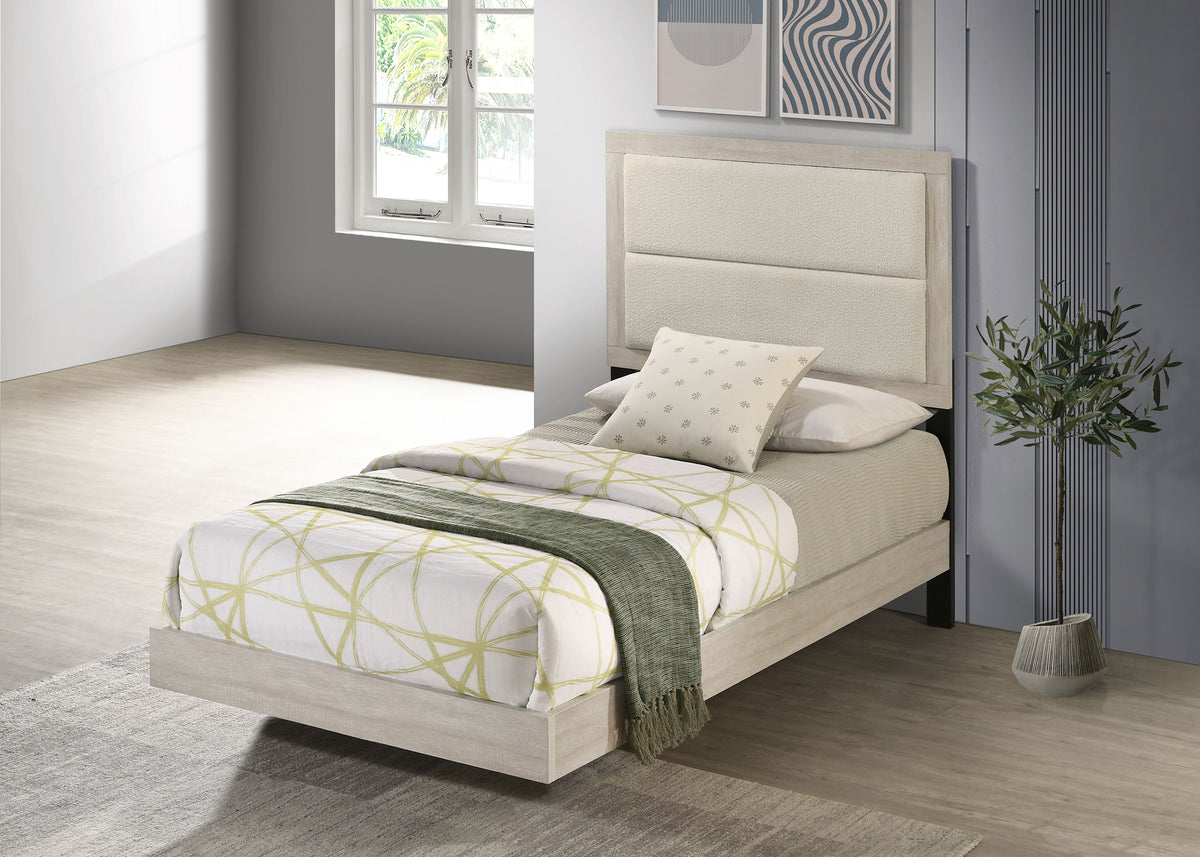 Trenton Floating Panel Bed & Bedroom Sets - Boucle Upholstered Headboard in Rustic Cream, Twin to Eastern King – view 1