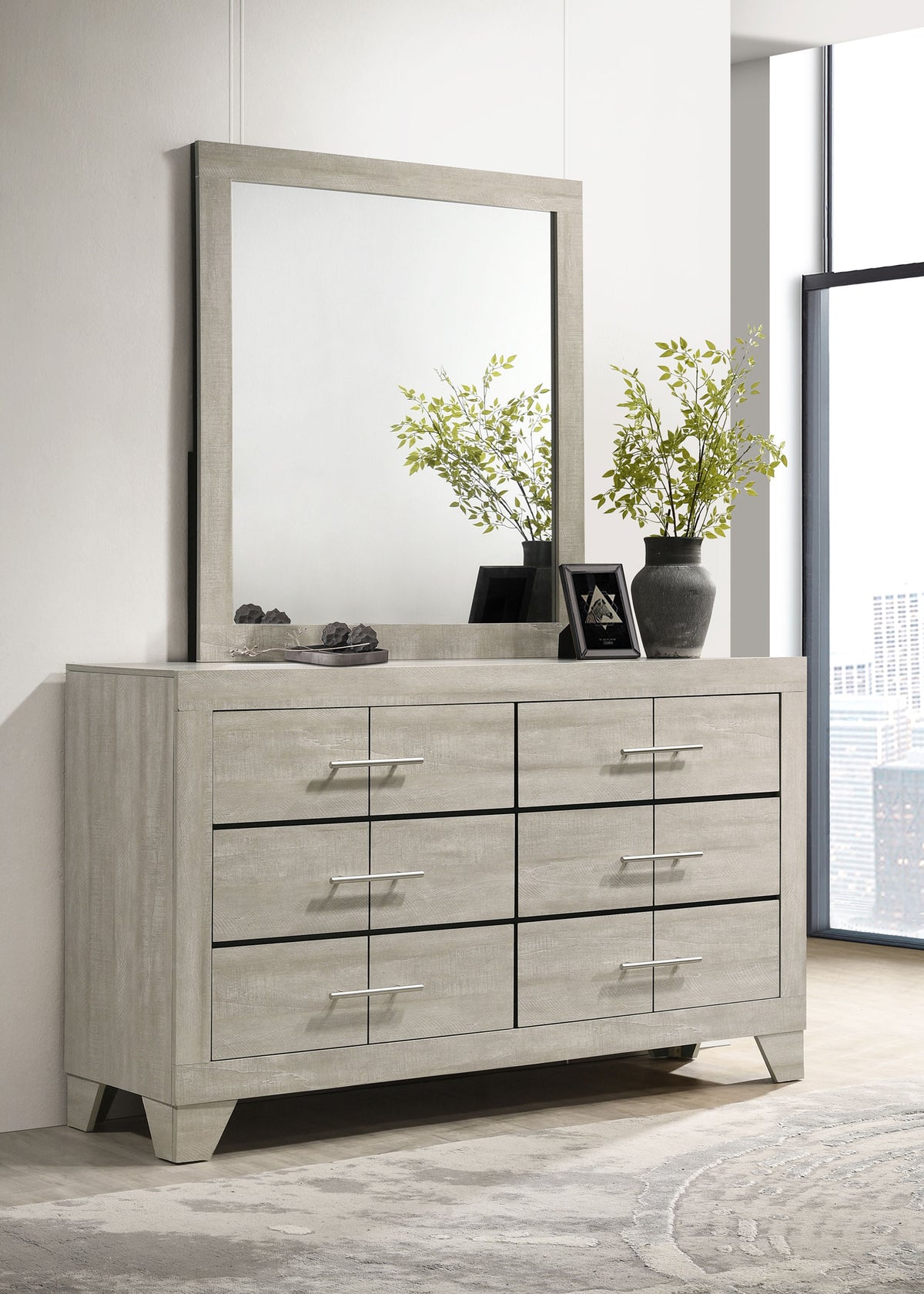 Trenton Floating Panel Bed & Bedroom Sets - Boucle Upholstered Headboard in Rustic Cream, Twin to Eastern King - lifestyle