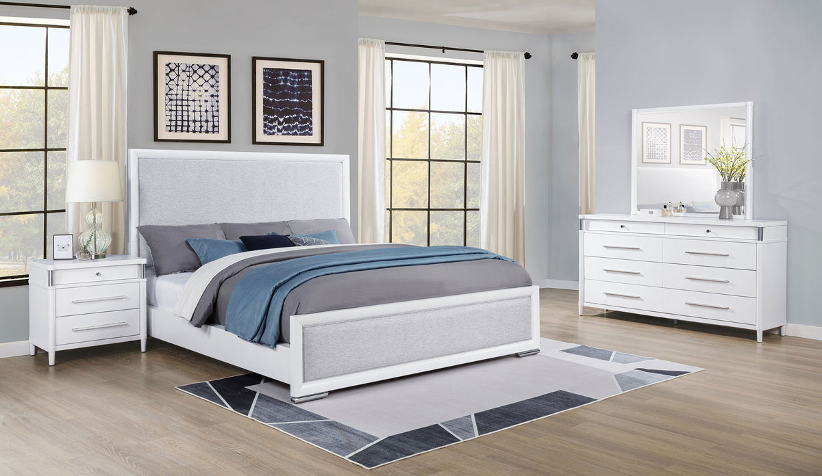 Gracemont Upholstered Panel Bed & Bedroom Collection - 4pcs- Queen Bed + Nightstand + Dresser + Mirror