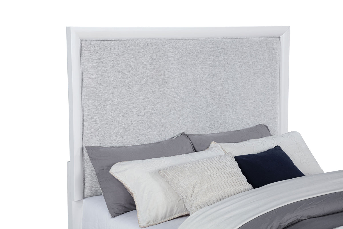 Gracemont Upholstered Panel Bed & Bedroom Collection - Light Grey Fabric, White Finish with Brushed Nickel โ view 19