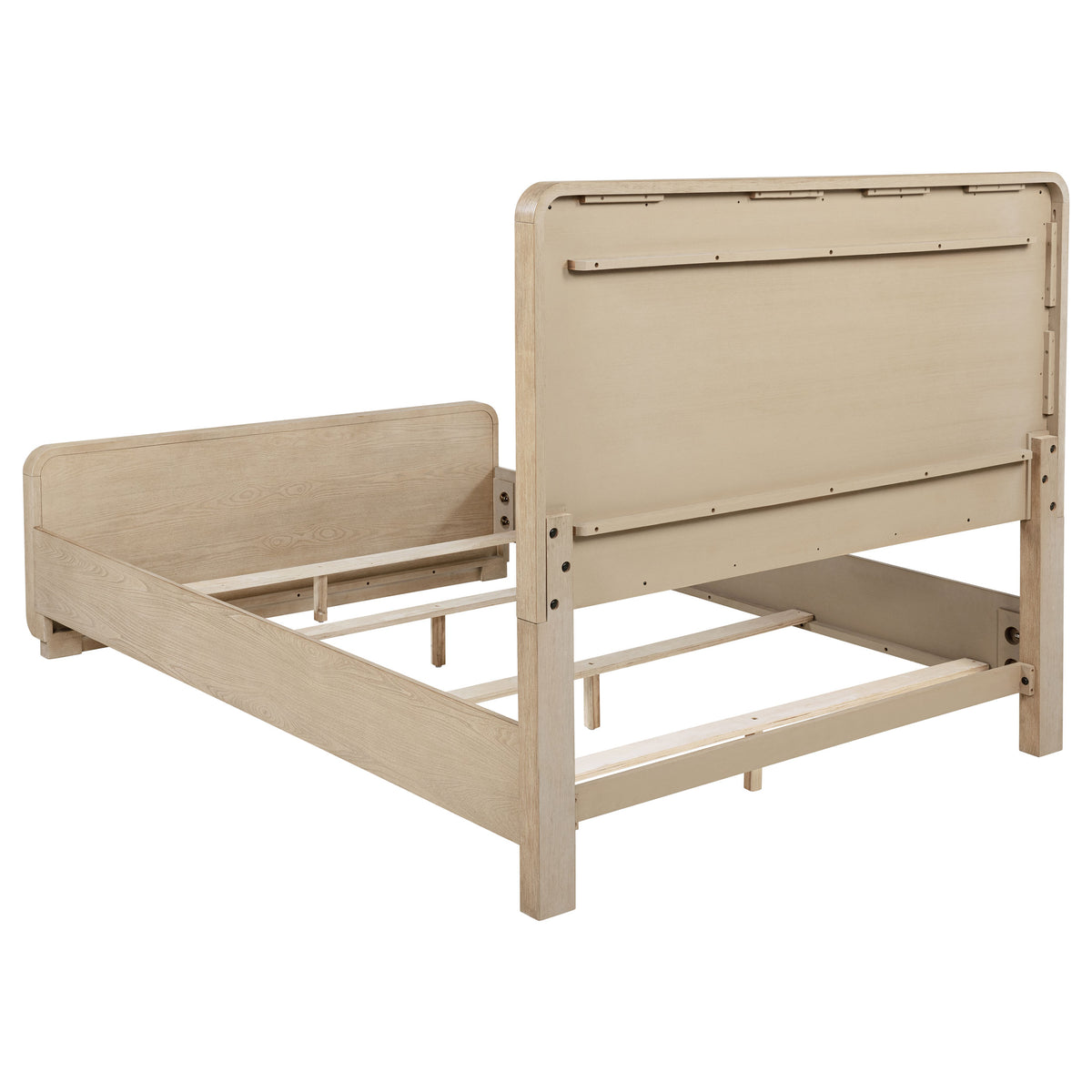 Ladera Panel Bed & Bedroom Sets - Light Elm with Cream Boucle Headboard & Rounded Corners