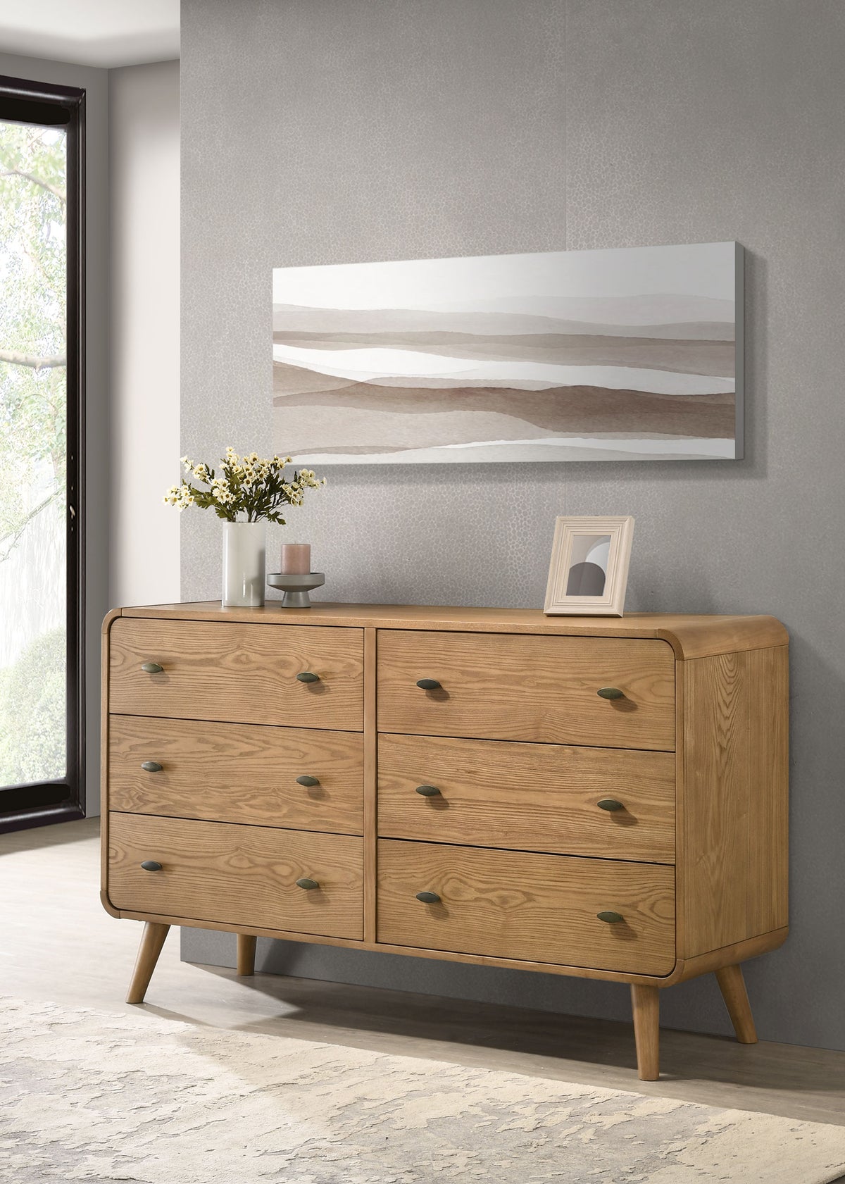 Robyn Mid-Century Platform Bed & Bedroom Sets - Tufted Beige Headboard in Light Ash, Twin to California King - lifestyle