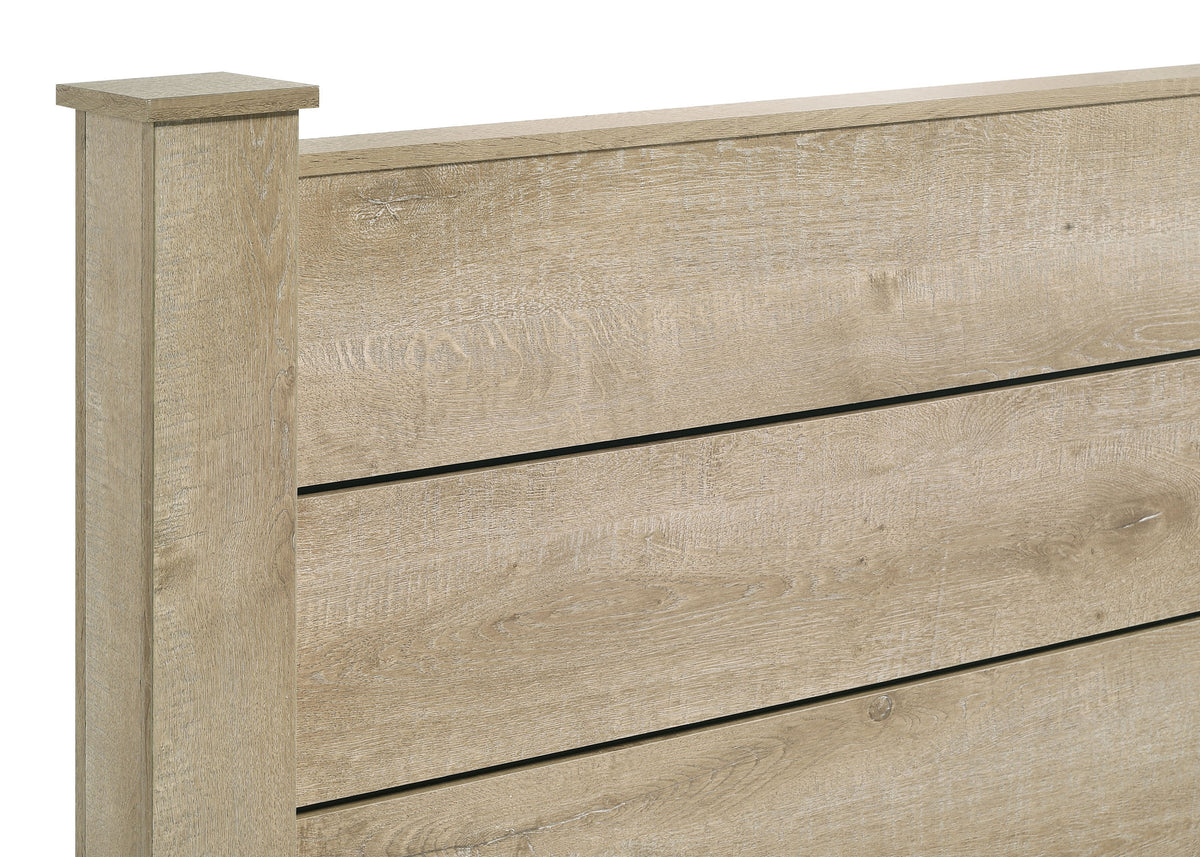 Oakglen Planked Panel Bed & Bedroom Sets - Rustic Weathered Oak with Dark Bronze Handles, Queen to California King