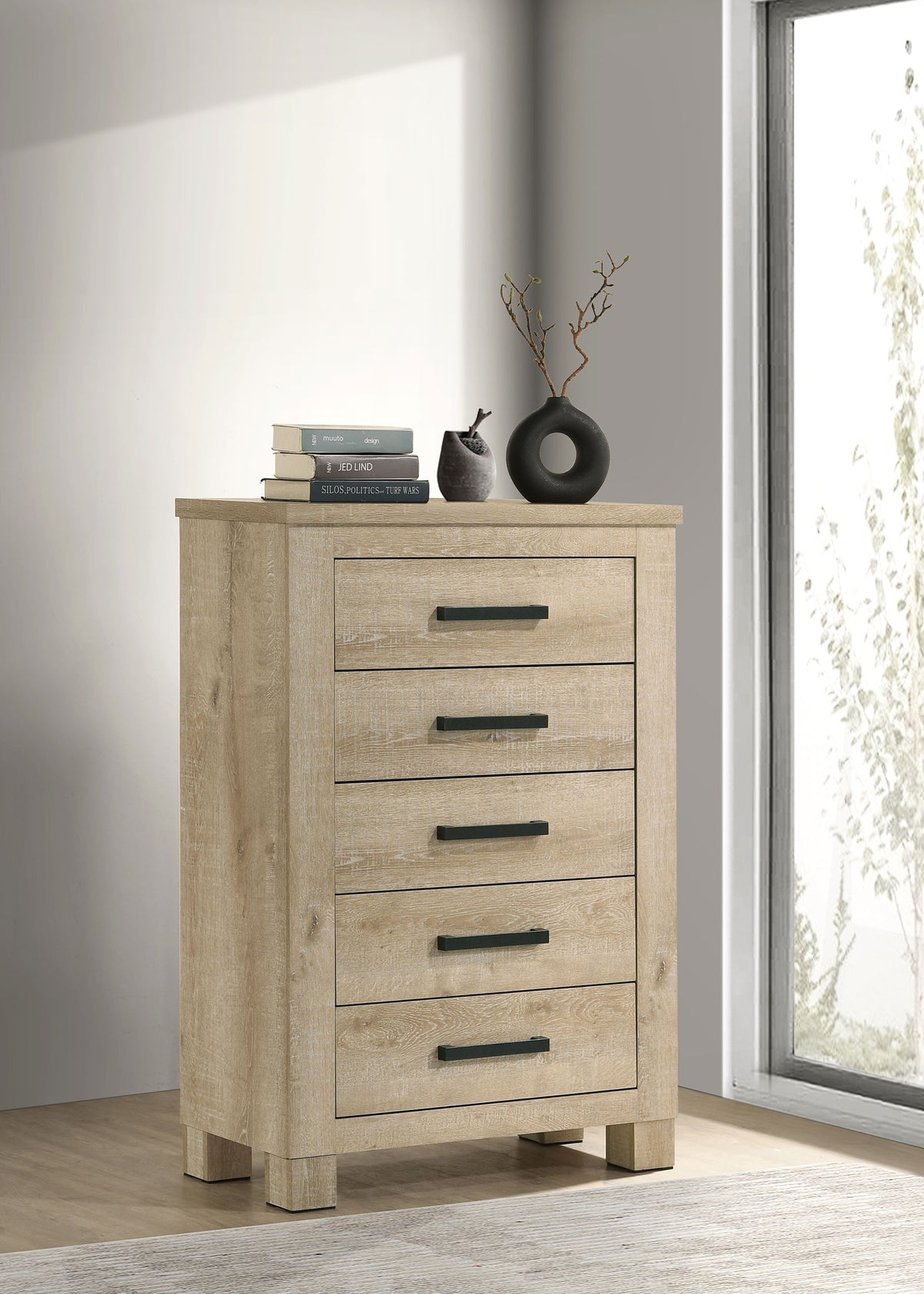 Oakglen Planked Panel Bed & Bedroom Sets - Rustic Weathered Oak with Dark Bronze Handles, Queen to California King - lifestyle