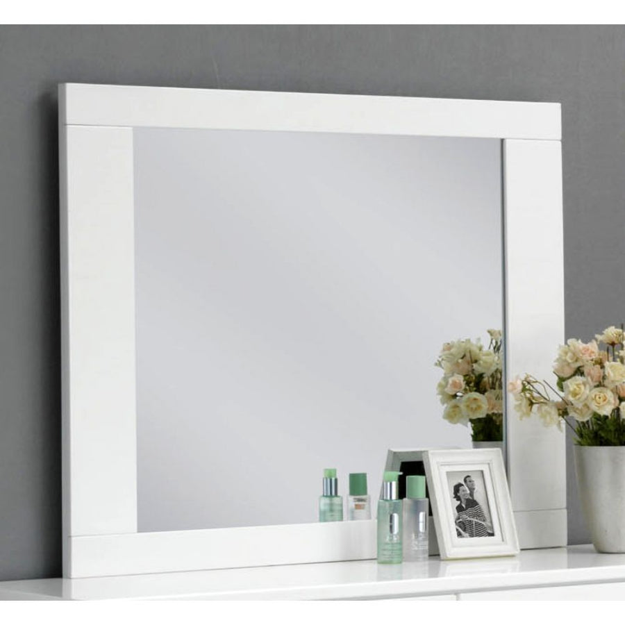 Lorimar Beveled Mirror - Clean Rectangular Lines in High Gloss White