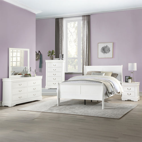 Louis Philippe Twin Sleigh Bed - Low-Profile Footboard & Classic Curves in White or Platinum