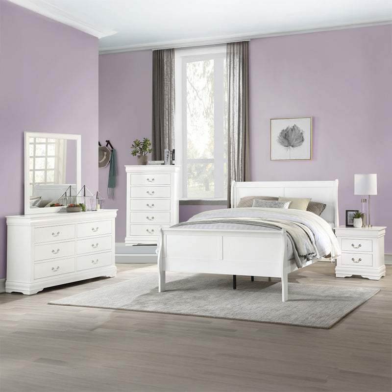 Louis Philippe Twin Sleigh Bed - Low-Profile Footboard & Classic Curves in White or Platinum