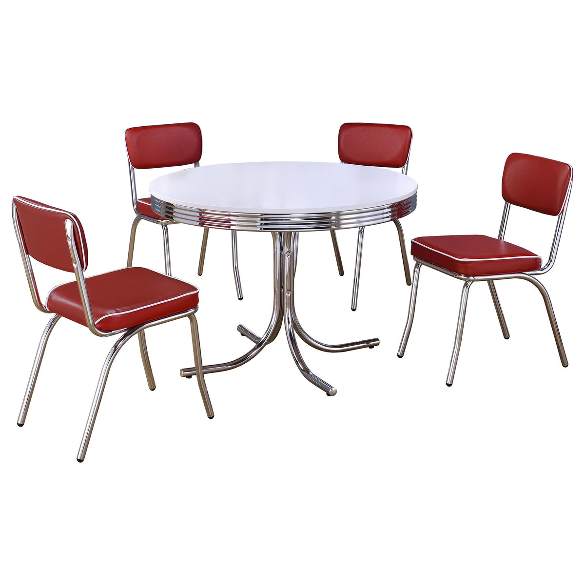 Retro 42" Round Diner Dining Table & 5-Piece Sets - White & Chrome with Black or Red Chairs – view 19
