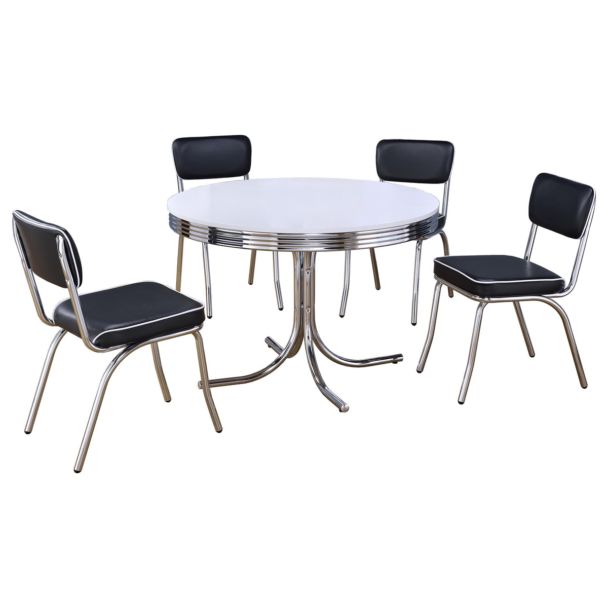 Retro 42" Round Diner Dining Table & 5-Piece Sets - White & Chrome with Black or Red Chairs – view 10