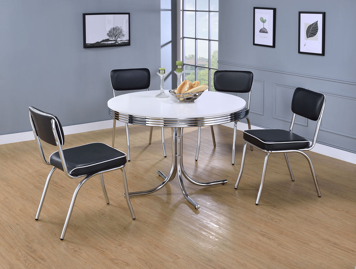 Retro 42" Round Diner Dining Table & 5-Piece Sets - White & Chrome with Black or Red Chairs – view 8