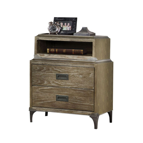 Athouman 2-Drawer Nightstand - USB Charging Dock in Weathered Oak