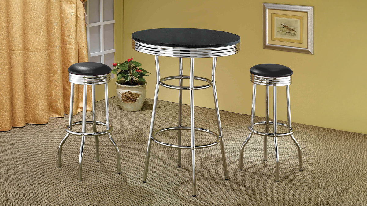 Retro 30" Round Pub Table & 3-Piece Bar Set - 3pcs- Pub Table + 2 Swivel Stools