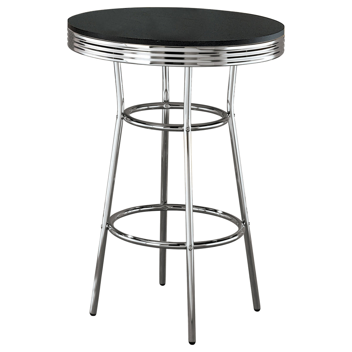 Retro 30" Round Pub Table & 3-Piece Bar Set - 1950s Black & Chrome with Swivel Stools – view 8
