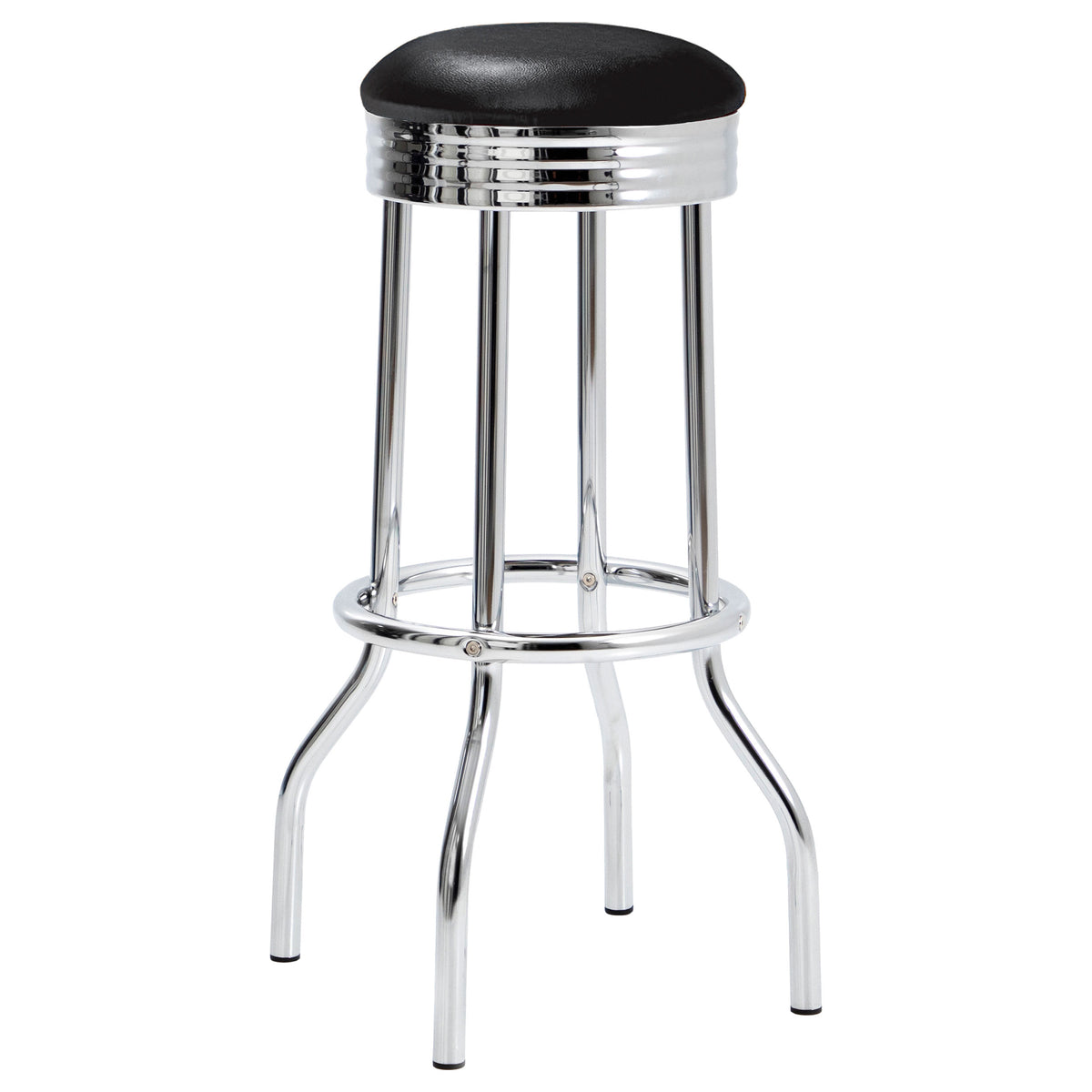 Retro 30" Round Pub Table & 3-Piece Bar Set - 1950s Black & Chrome with Swivel Stools – view 9