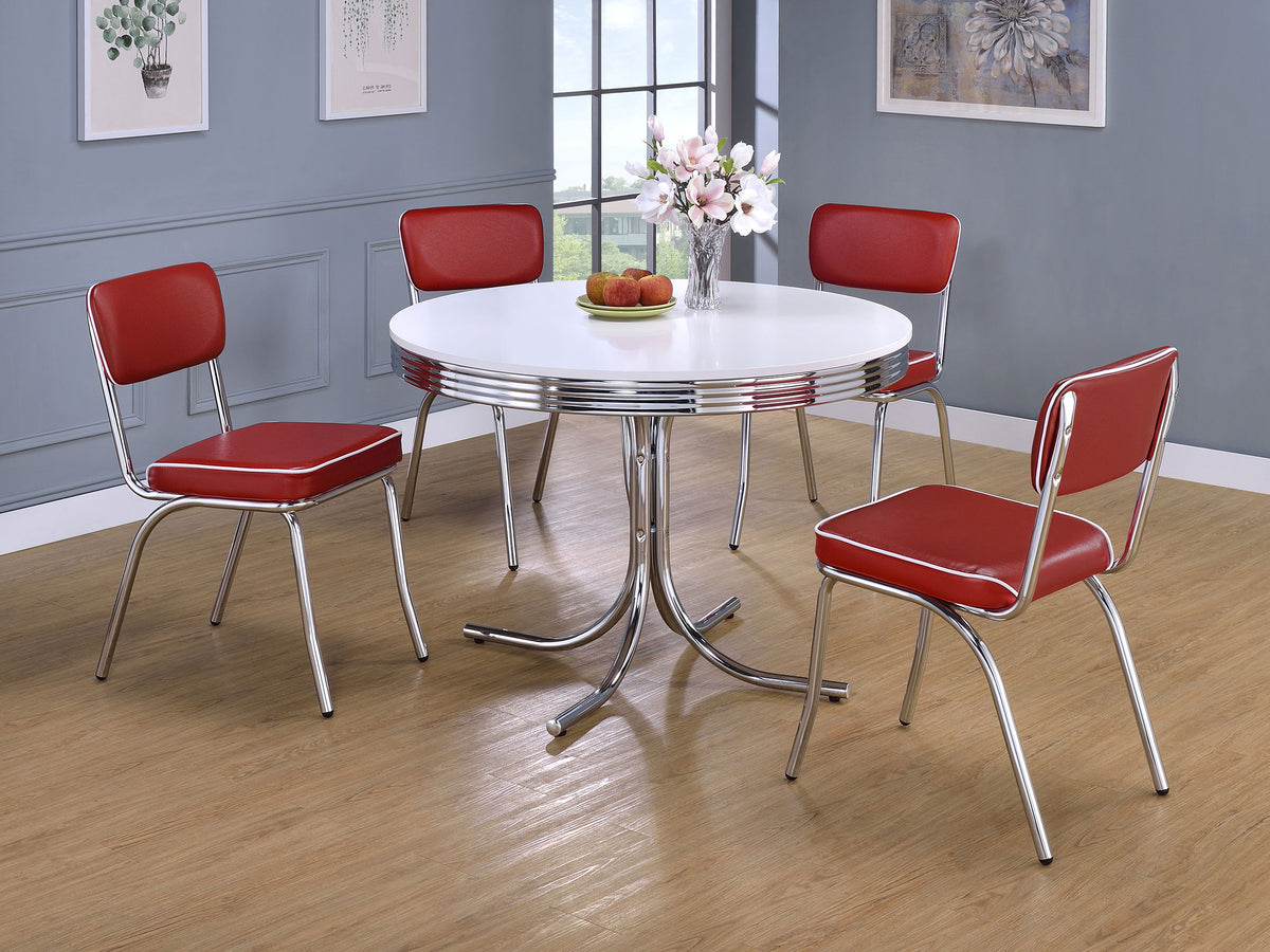 Retro Diner Style Dining Side Chairs (Set of 2) - Red Leatherette with Chrome Frame – view 14