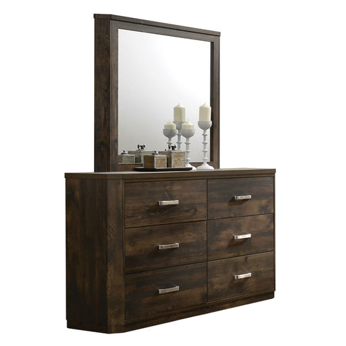 Elettra Landscape Mirror - Grooved Panel Wood Frame in Rustic Walnut