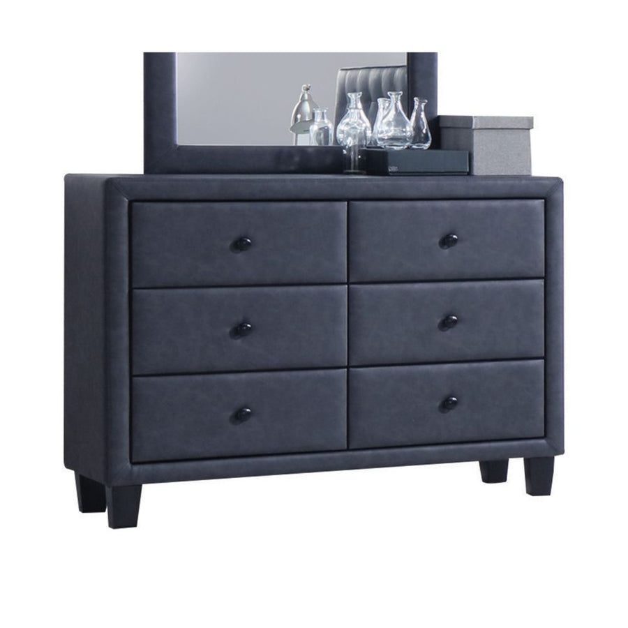Saveria 6-Drawer Dresser - Padded Leatherette in Two Tone Gray