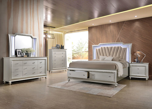 Kaitlyn LED Arched Mirror - Crystal-Like Sparkling Trim & Beveled Glass in Champagne or Metallic Gray
