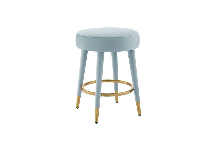 Ollie Round Velvet Counter Stool with Gold Footrest - Modern Minimalist Seating