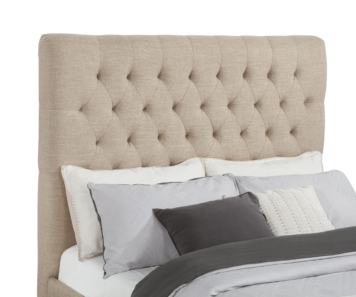 Chloe Button-Tufted Upholstered Bed or Headboard - Tall Oatmeal Fabric Headboard, Full to California King – view 14