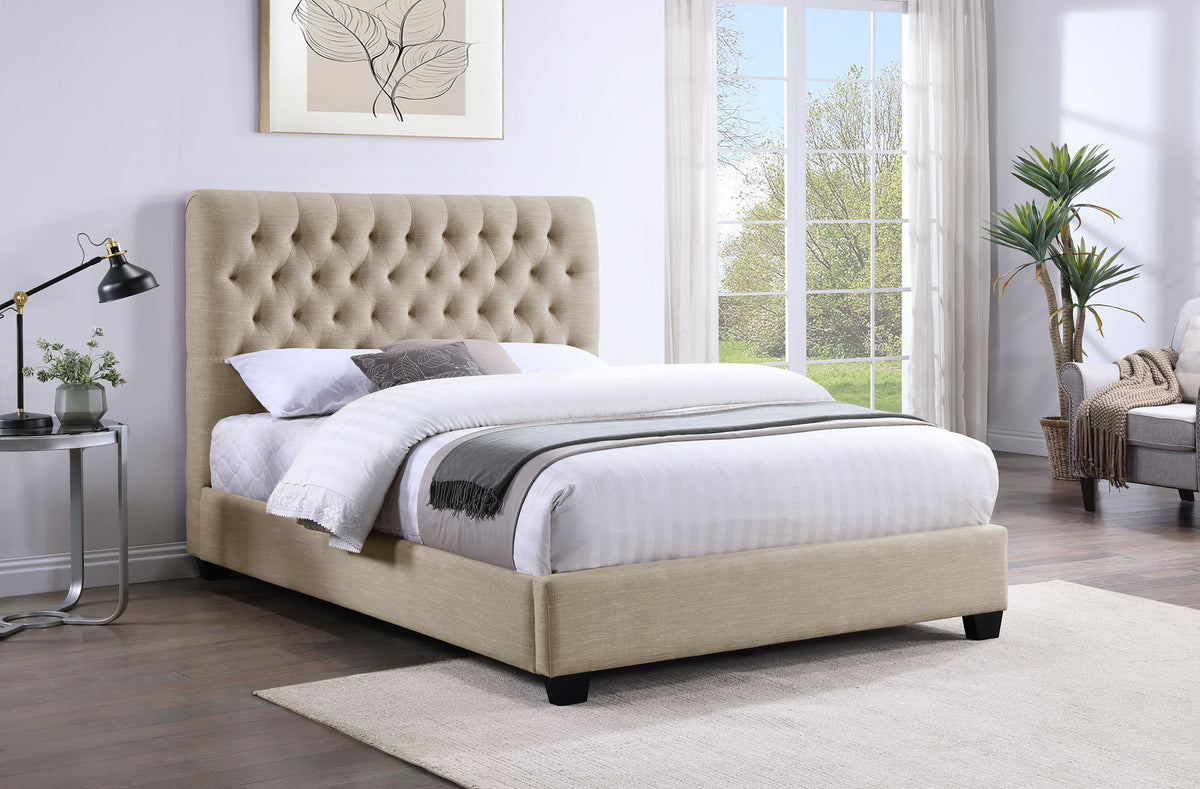 Chloe Button-Tufted Upholstered Bed or Headboard - Tall Oatmeal Fabric Headboard, Full to California King - lifestyle