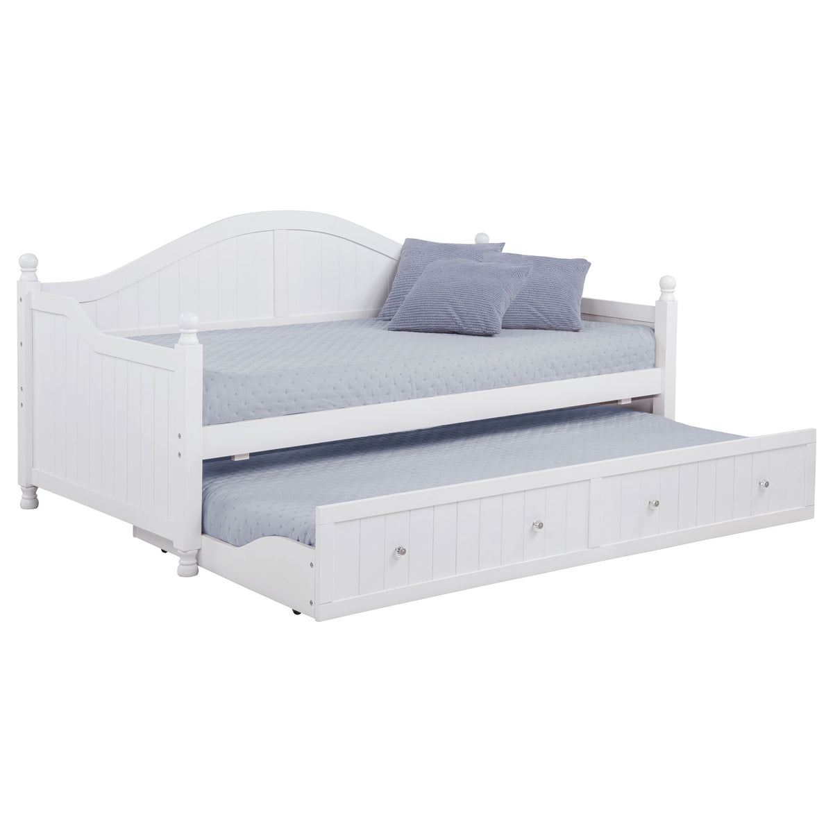 Julie Ann Twin Daybed with Trundle - Curved Back & Crystal-Style Knobs in White – view 4