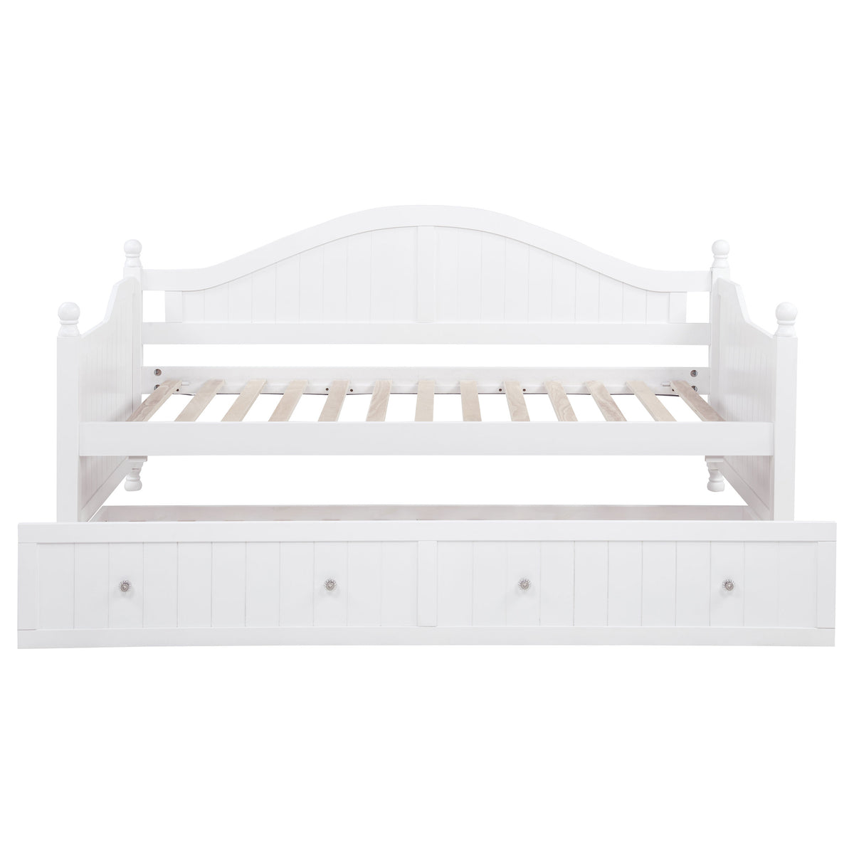 Julie Ann Twin Daybed with Trundle - Curved Back & Crystal-Style Knobs in White – view 6