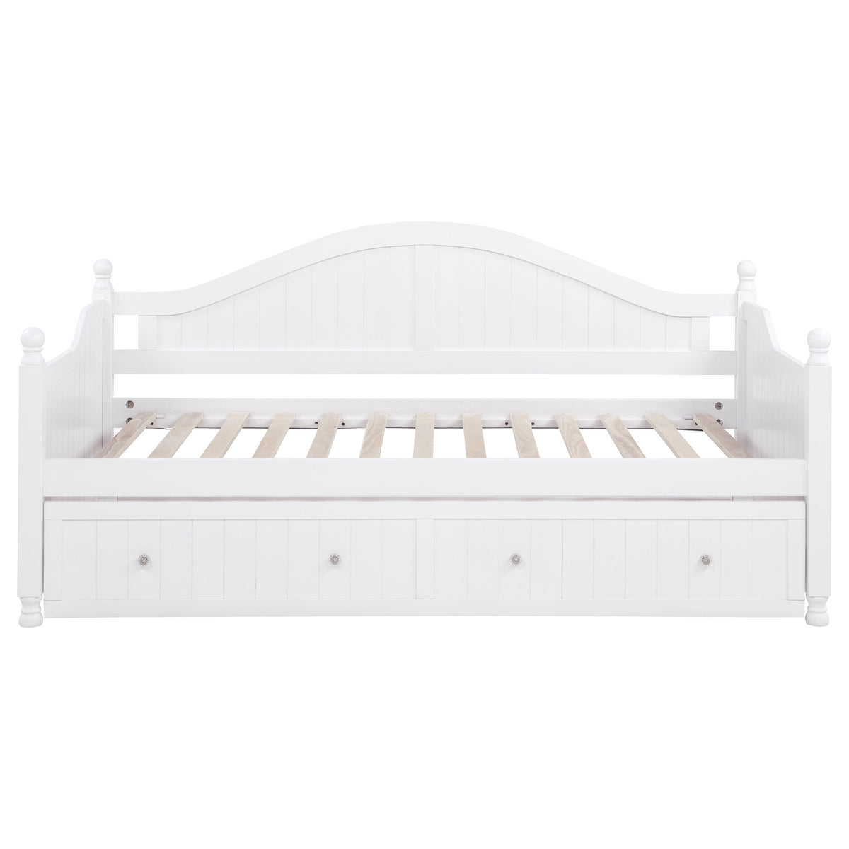 Julie Ann Twin Daybed with Trundle - Curved Back & Crystal-Style Knobs in White – view 7