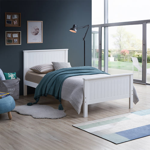 Bungalow Beadboard Twin Panel Bed - Slats Included in White or Chocolate