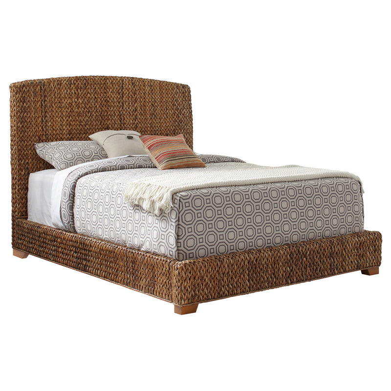 Laughton Hand-Woven Banana Leaf Panel Bed, Headboard & Storage Bench - Coastal Amber with Mahogany, Queen to Cal King