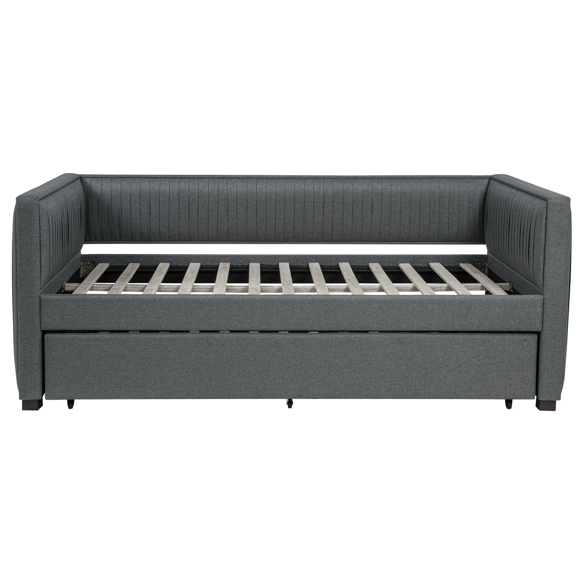 Brodie Twin Daybed with Trundle - Pleated Grey Upholstery with Black Feet – view 4