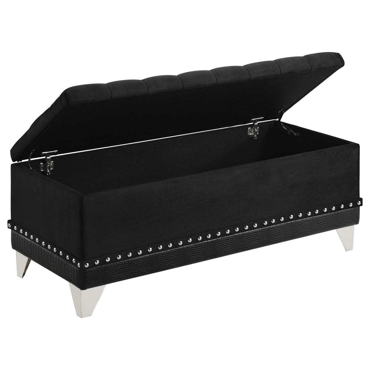 Barzini Upholstered Wingback Bed - Crystal-Tufted Black Velvet with Chrome Nailheads, Queen to California King – view 15