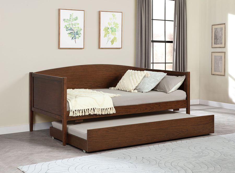 Bozeman Twin Daybed with Trundle - Camelback Silhouette in Medium Walnut Wood