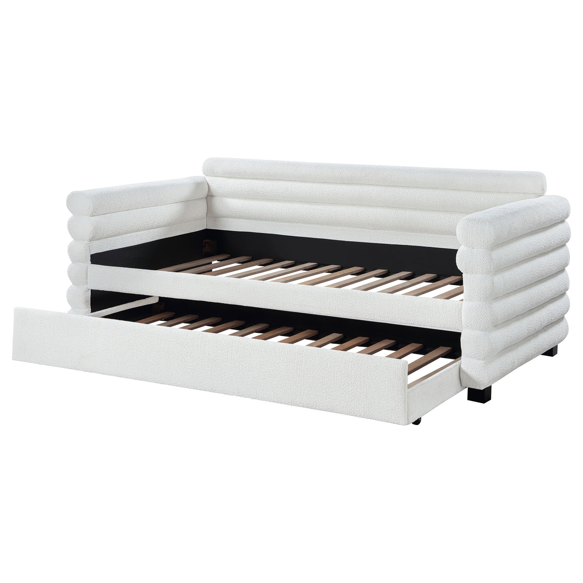 Patricia Boucle Twin Daybed with Trundle - Layered Round Bolster Design in White – view 5
