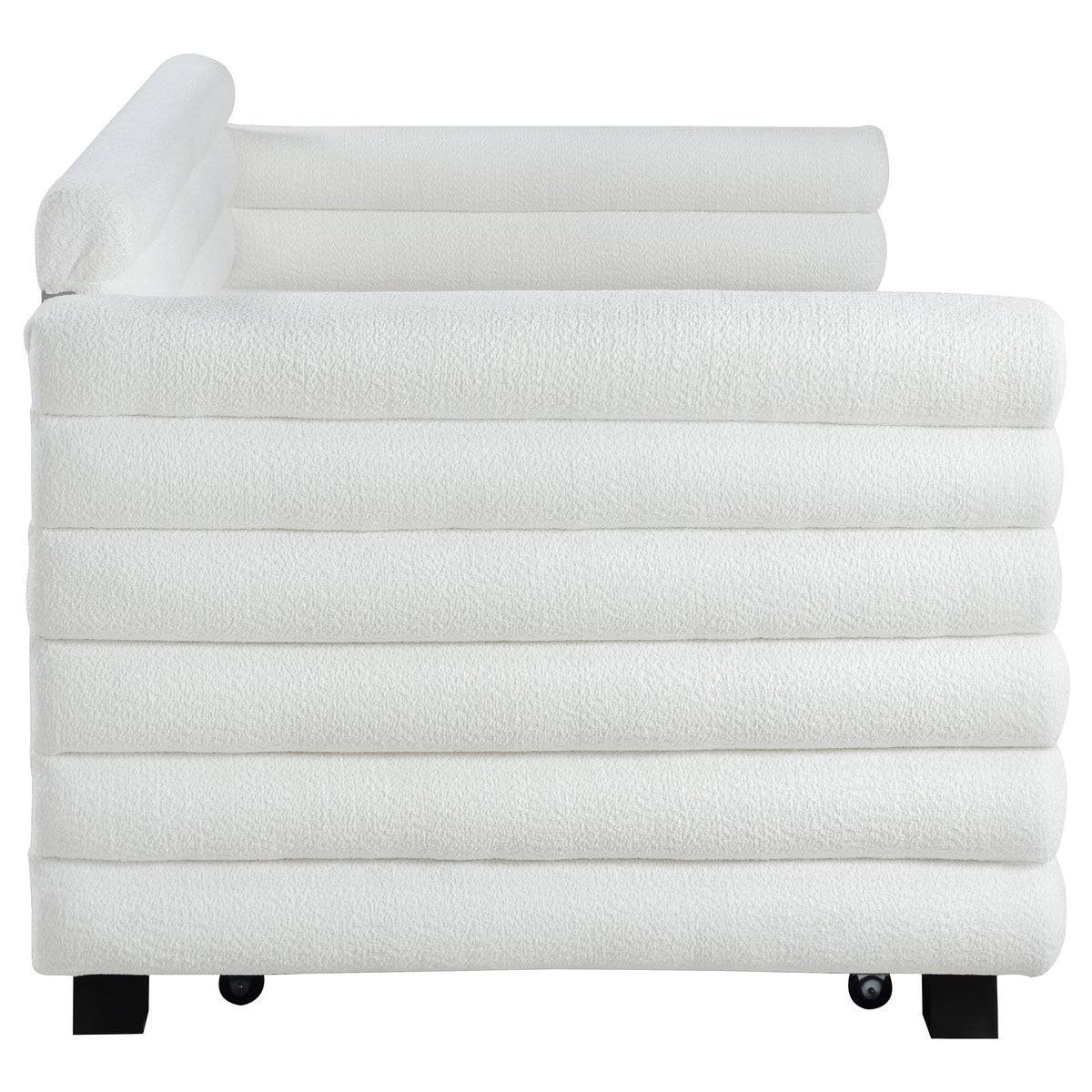 Patricia Boucle Twin Daybed with Trundle - Layered Round Bolster Design in White – view 9