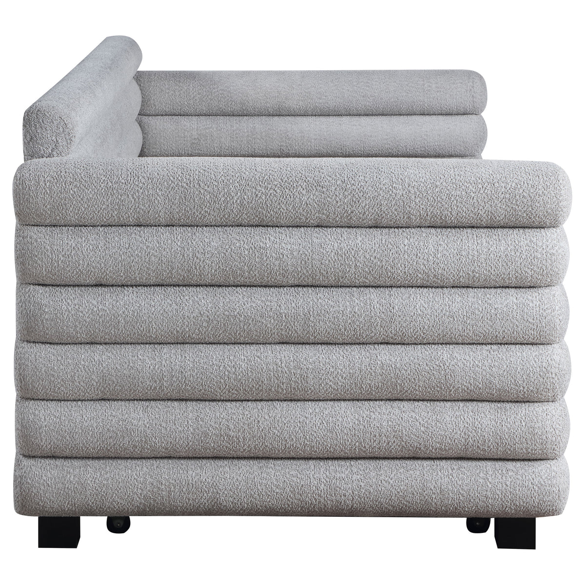Patricia Boucle Upholstered Twin Daybed with Trundle - Modern Grey with Layered Round Bolsters – view 9