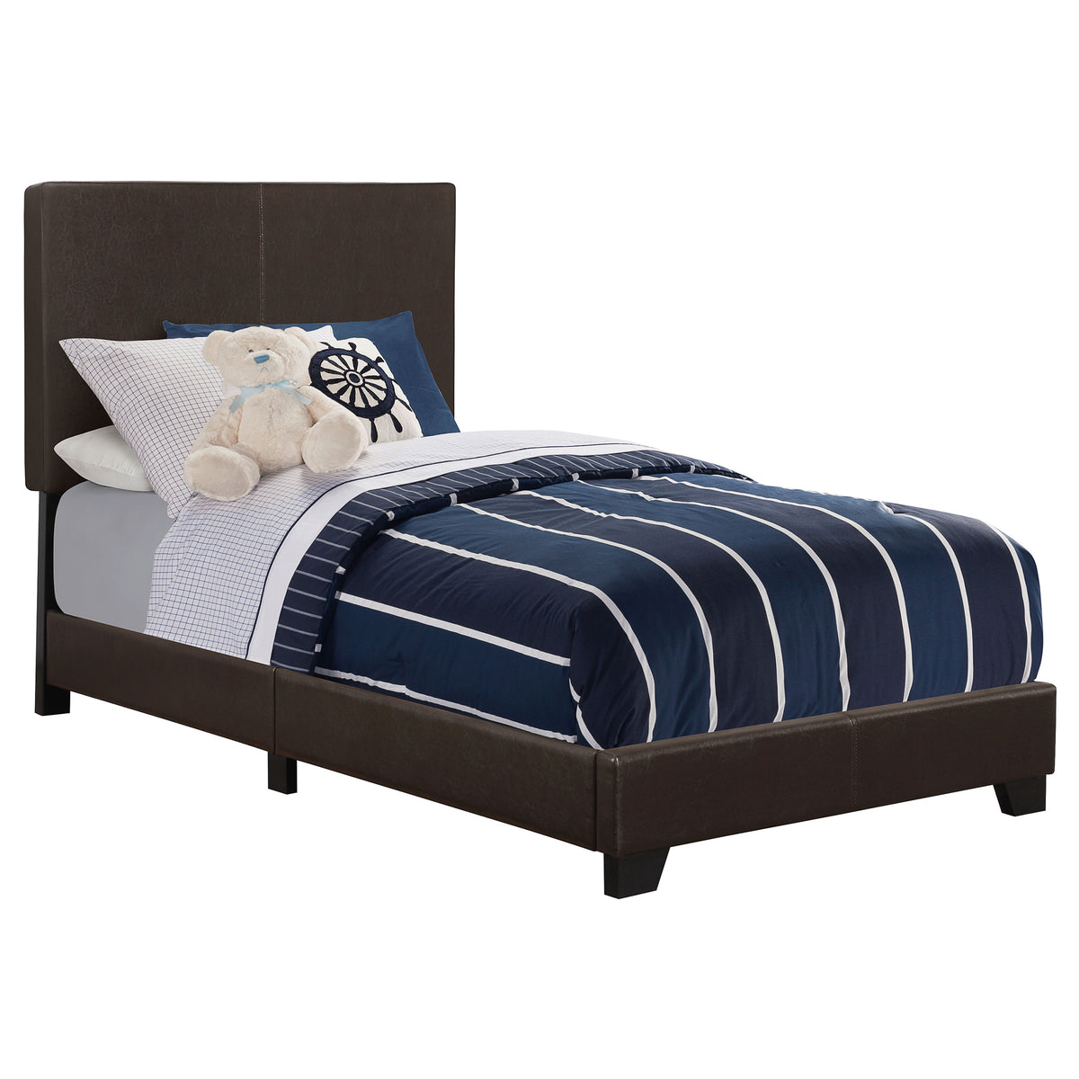 Dorian Upholstered Bedroom Sets - Dark Cocoa Faux Leather Bed with Black Groove Case Pieces, Twin to California King – view 12