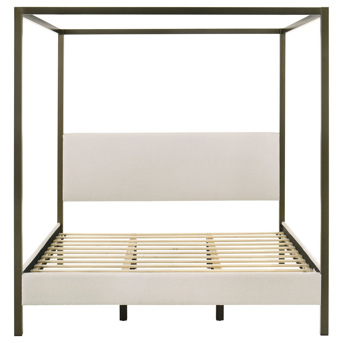 Monroe Upholstered Canopy Bed - Vanilla Boucle with Bronze Metal Frame, Queen or Eastern King – view 14
