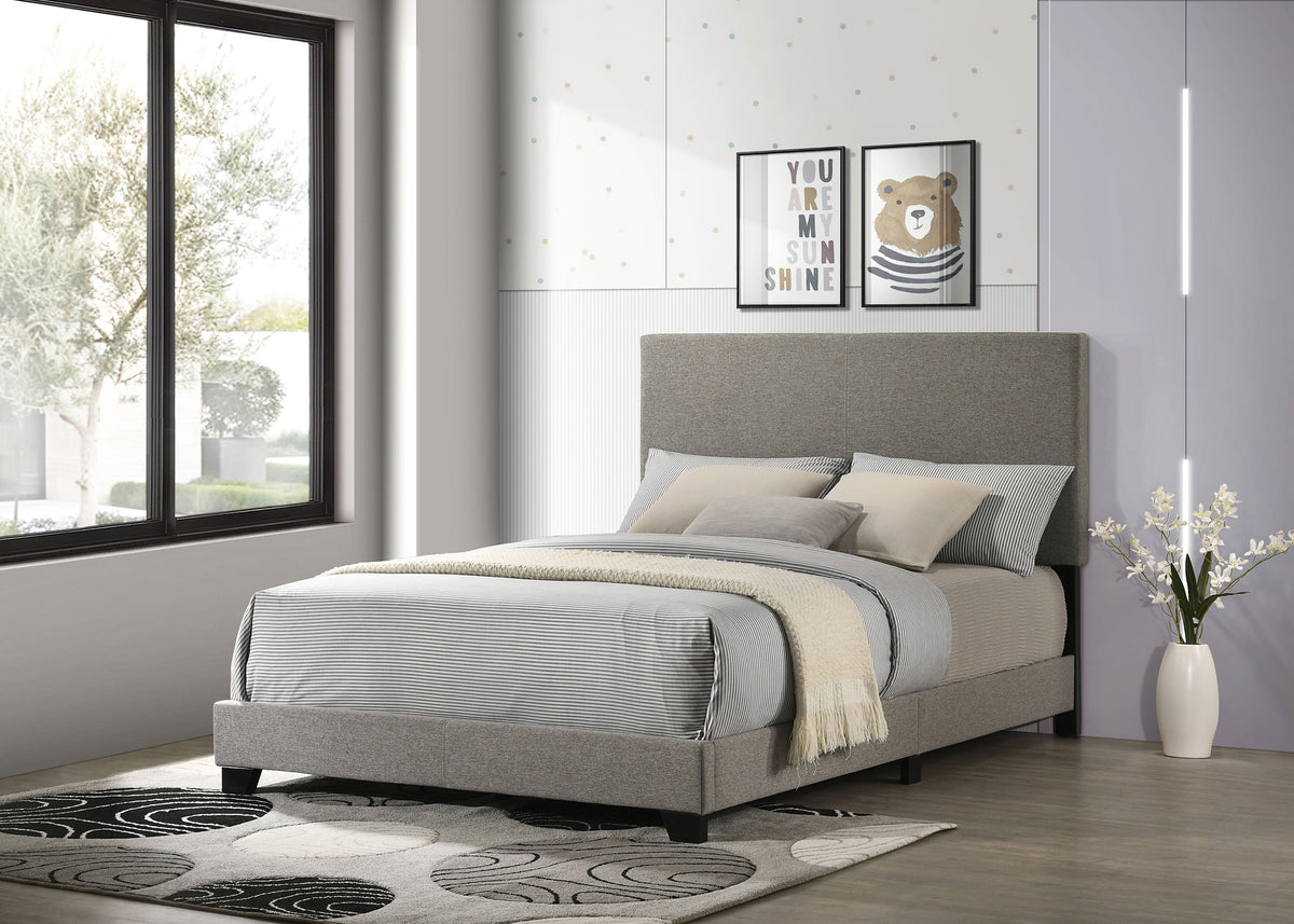 Dorian Upholstered Panel Bed with Padded Headboard - Taupe Fabric & Black Legs, Twin to California King – view 2