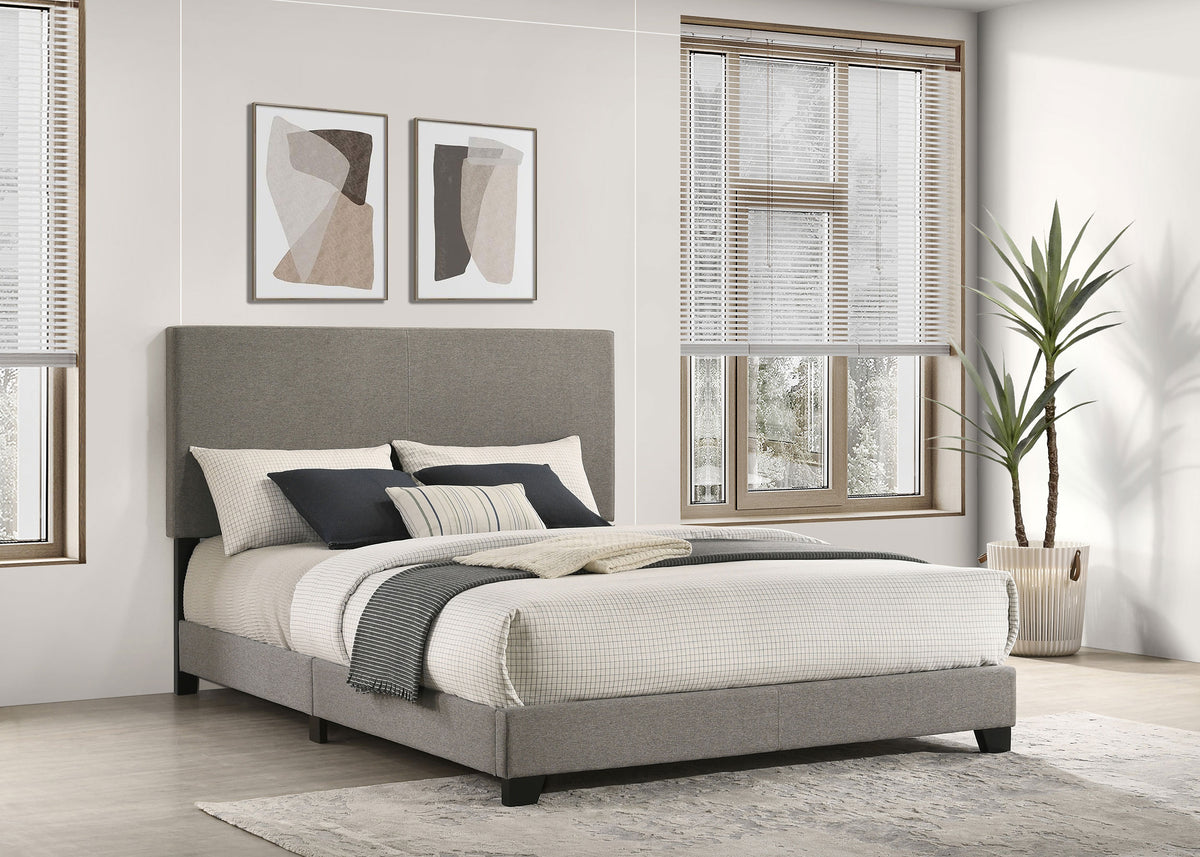 Dorian Upholstered Panel Bed with Padded Headboard - Taupe Fabric & Black Legs, Twin to California King – view 3