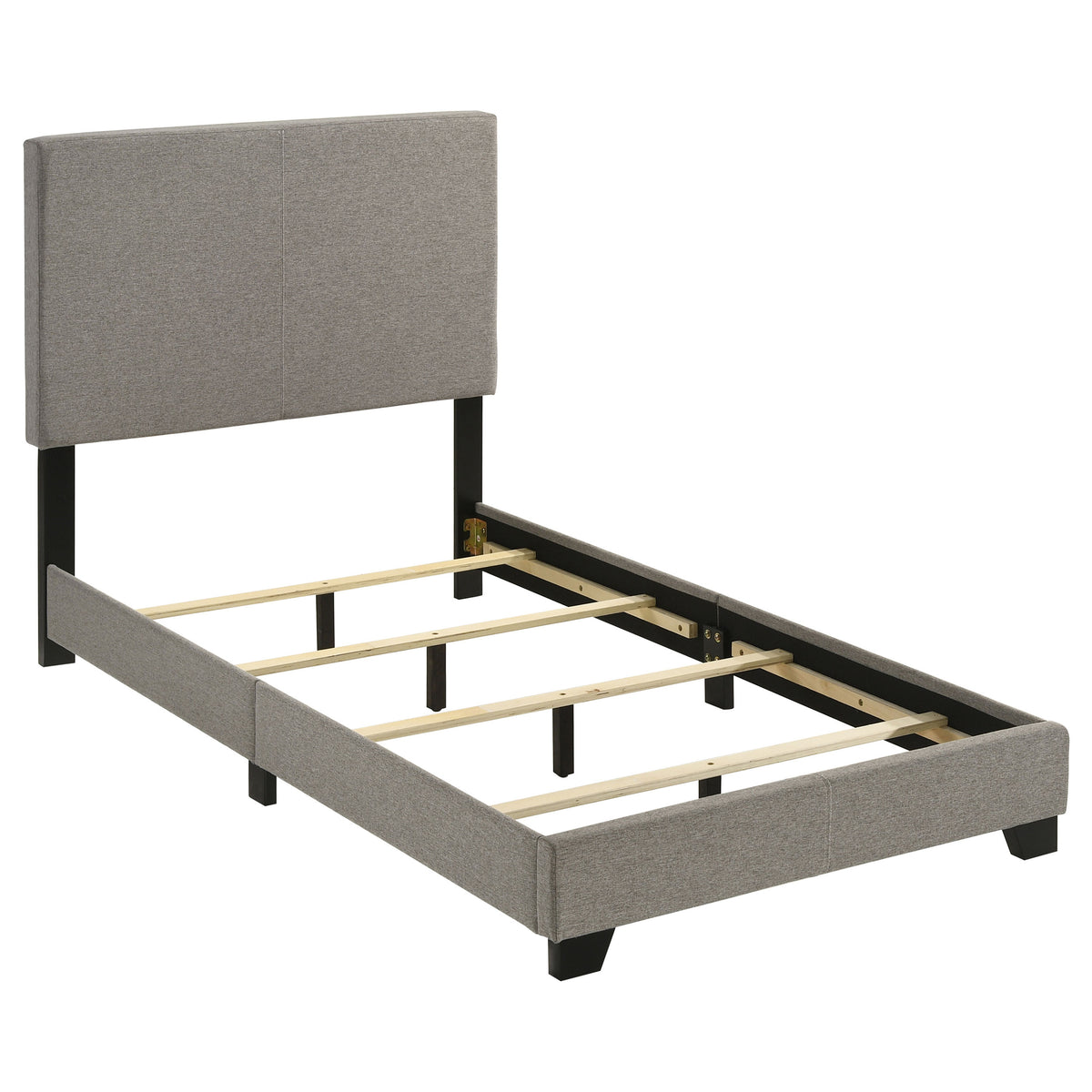 Dorian Upholstered Panel Bed with Padded Headboard - Taupe Fabric & Black Legs, Twin to California King – view 11